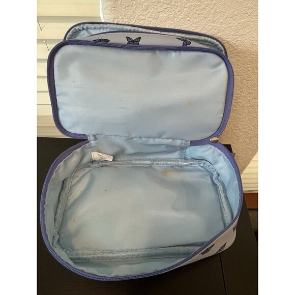 TENDER LOVE & + CARRY Travel Toiletry Makeup Cosmetic Bag Purple butterflies zip - Picture 4 of 9
